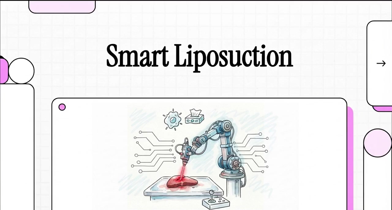 Illustration of robotic and data-guided instruments used in body contouring