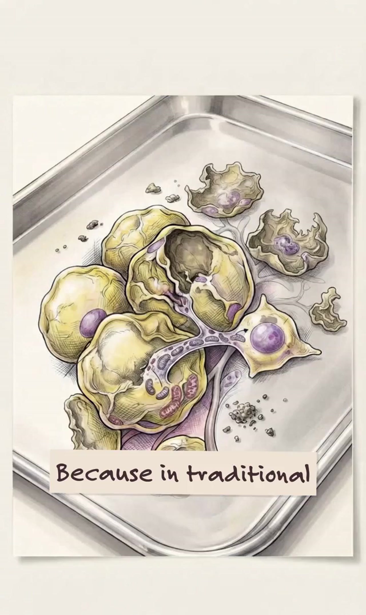 Microscopic illustration of fat cells and stromal vascular cells in a transplanted graft